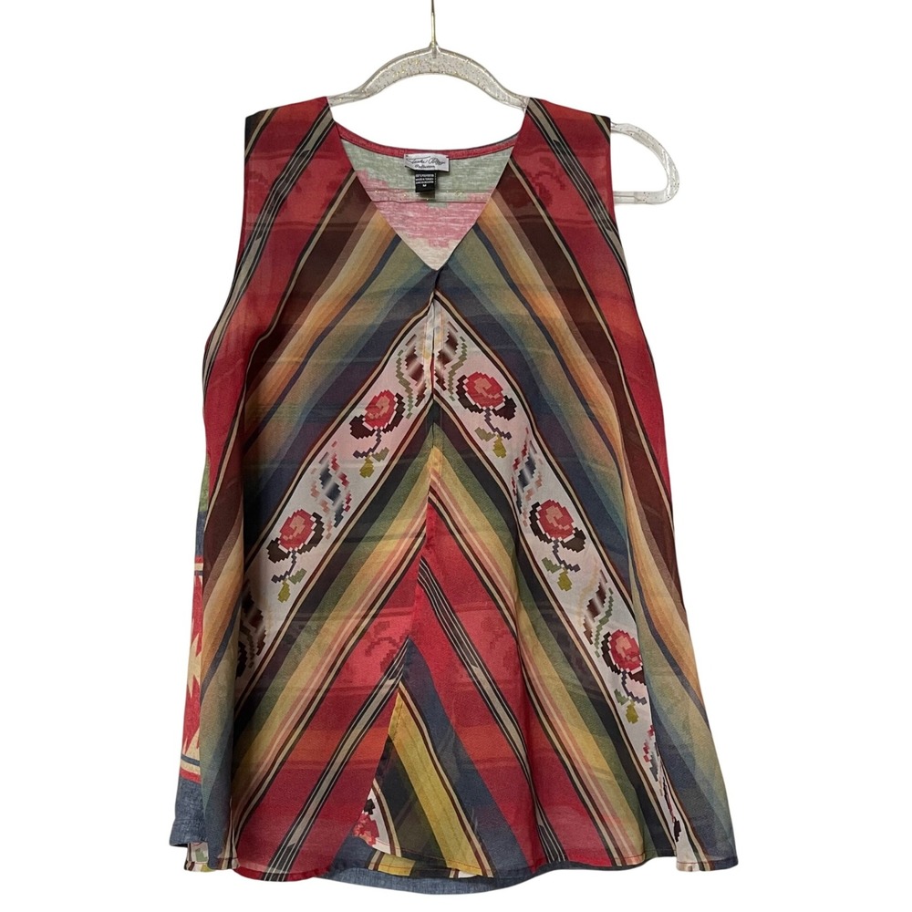 Tasha Polizzi Sleeveless Blouse M‎ Western Boho Tank Multicolor Aztec Chevron